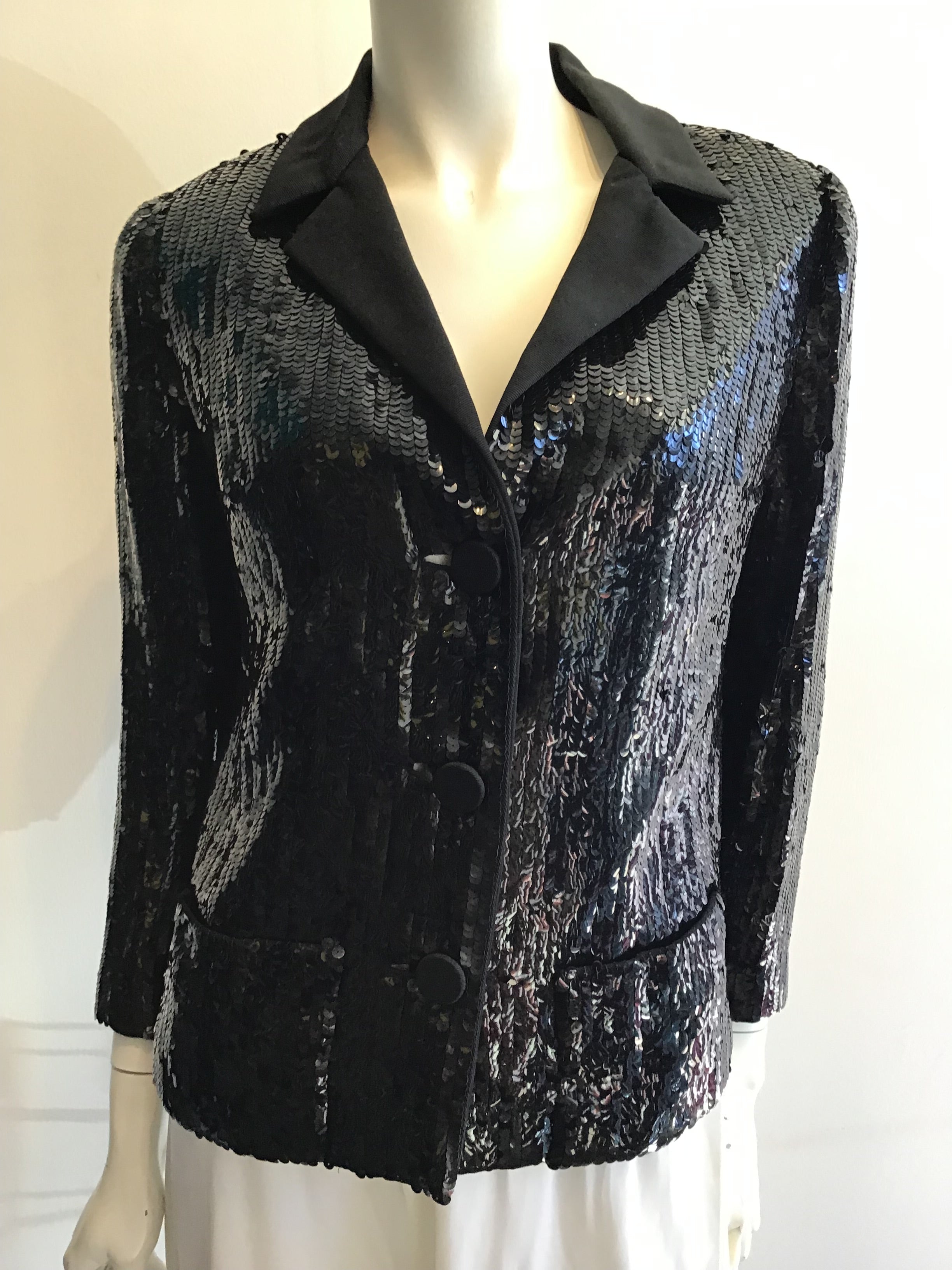 SAKS 1960’s Black Sequined Silk Jacket Size 6