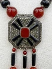 STERLING CARNELIAN AND ONYX MARCASITE NECKLACE