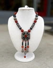 Sterling 1980s Carnelian Onyx and Marcasite Necklace