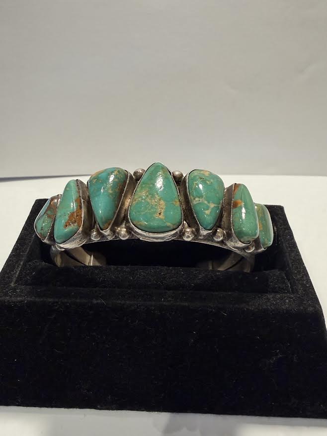  Sterling Bracelet with Seven Turquoise Stones