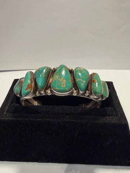  Sterling Bracelet with Seven Turquoise Stones