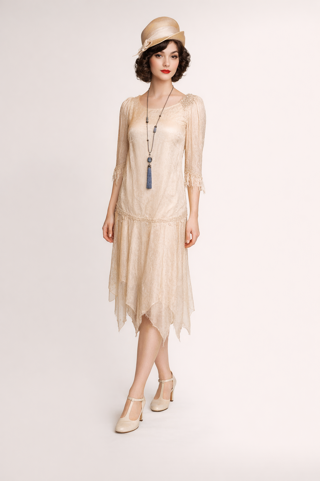 Silk 1920's Cream  White Dress 1920's, Women's Costume Rental