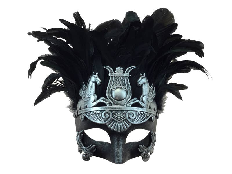 Silver Venetian Mask with Feather