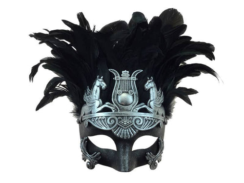 Silver Venetian Mask with Feather