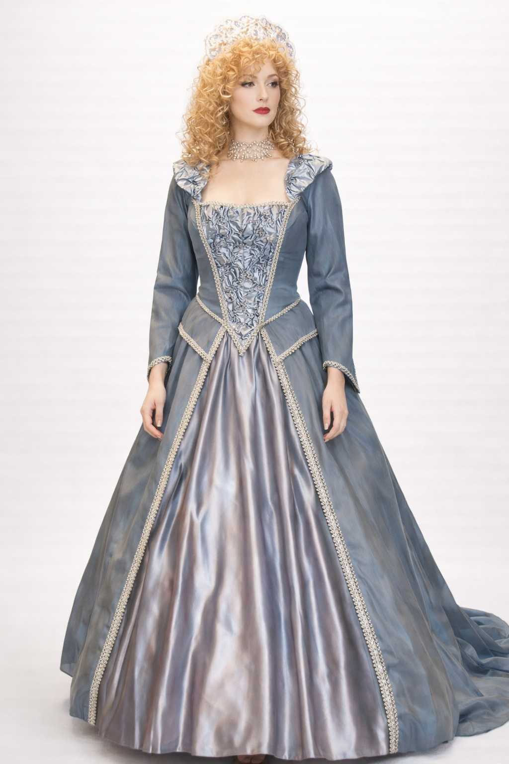 Slate Blue Faille Renaissance Gown Costume Rental