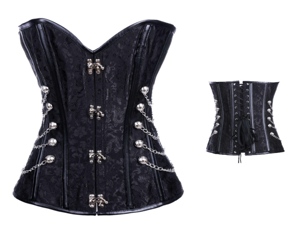 Women's Steampunk Pirate Black Costume Corset with Thong Costume