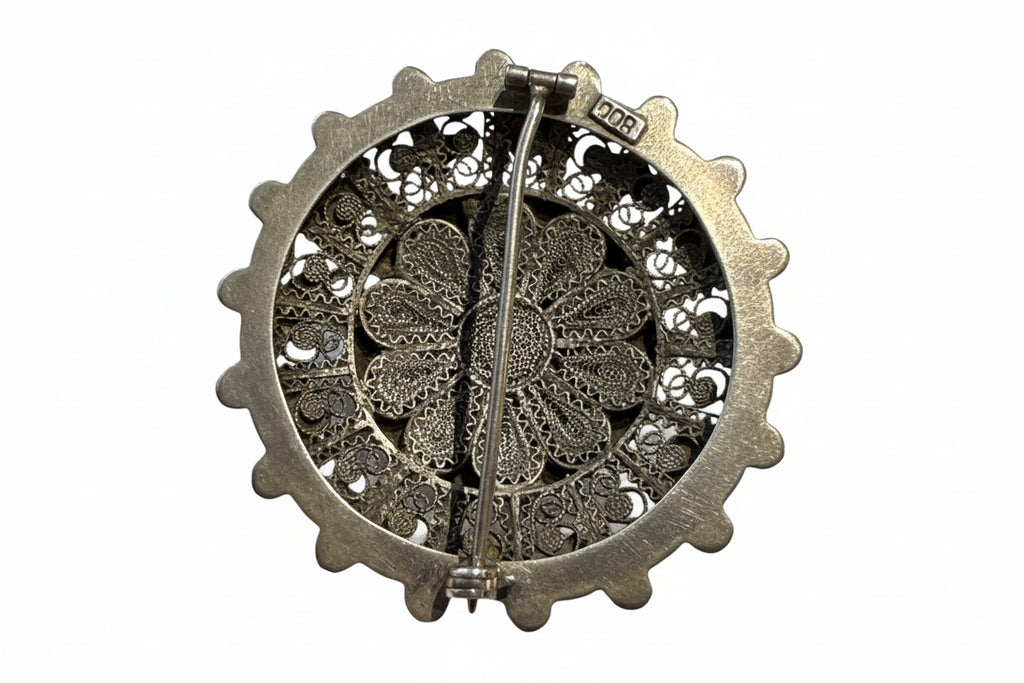 Sterling Filigree And Turquoise Victorian Filigree Broach