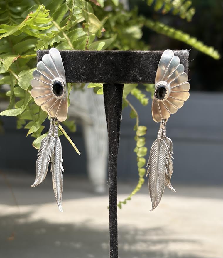  Navajo Earrings with Feathers and Onyx stones