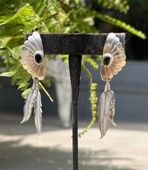  Navajo Earrings with Feathers and Onyx stones