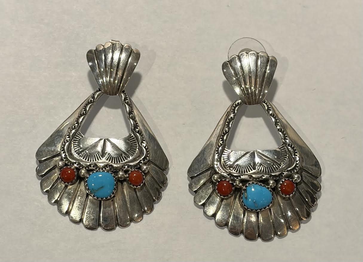 Sterling and turquoise with coral earring