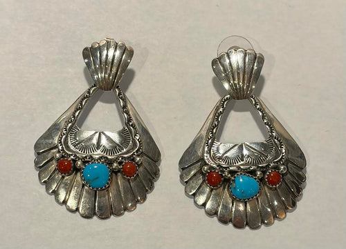 Sterling and turquoise with coral earring