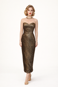 Strapless Gold & Black Striped Evening Dress, 1960's Women's Costume Rental