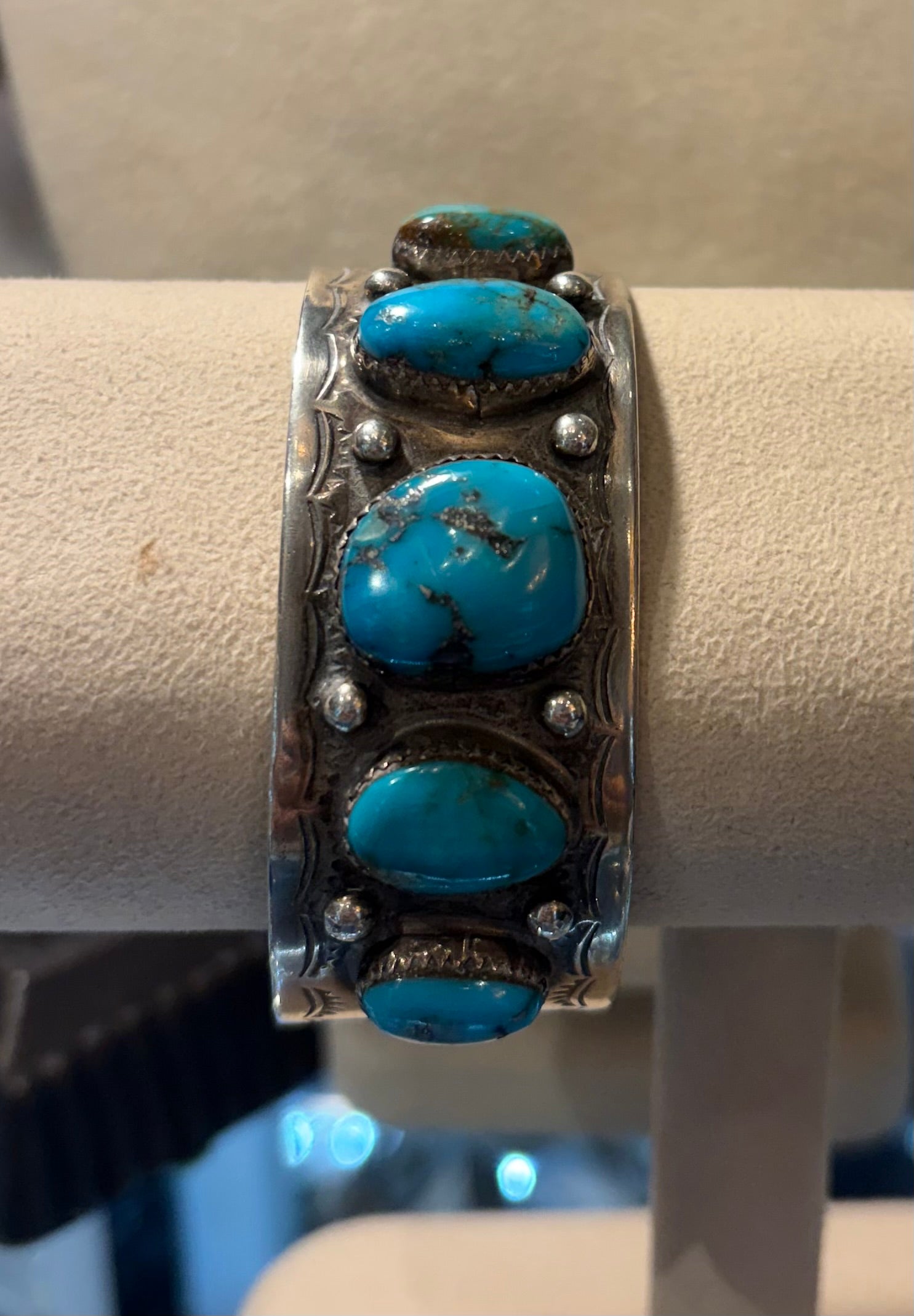 VINTAGE NAVAJO STERLING AND  TURQUOISE CUFF SIGNED DH