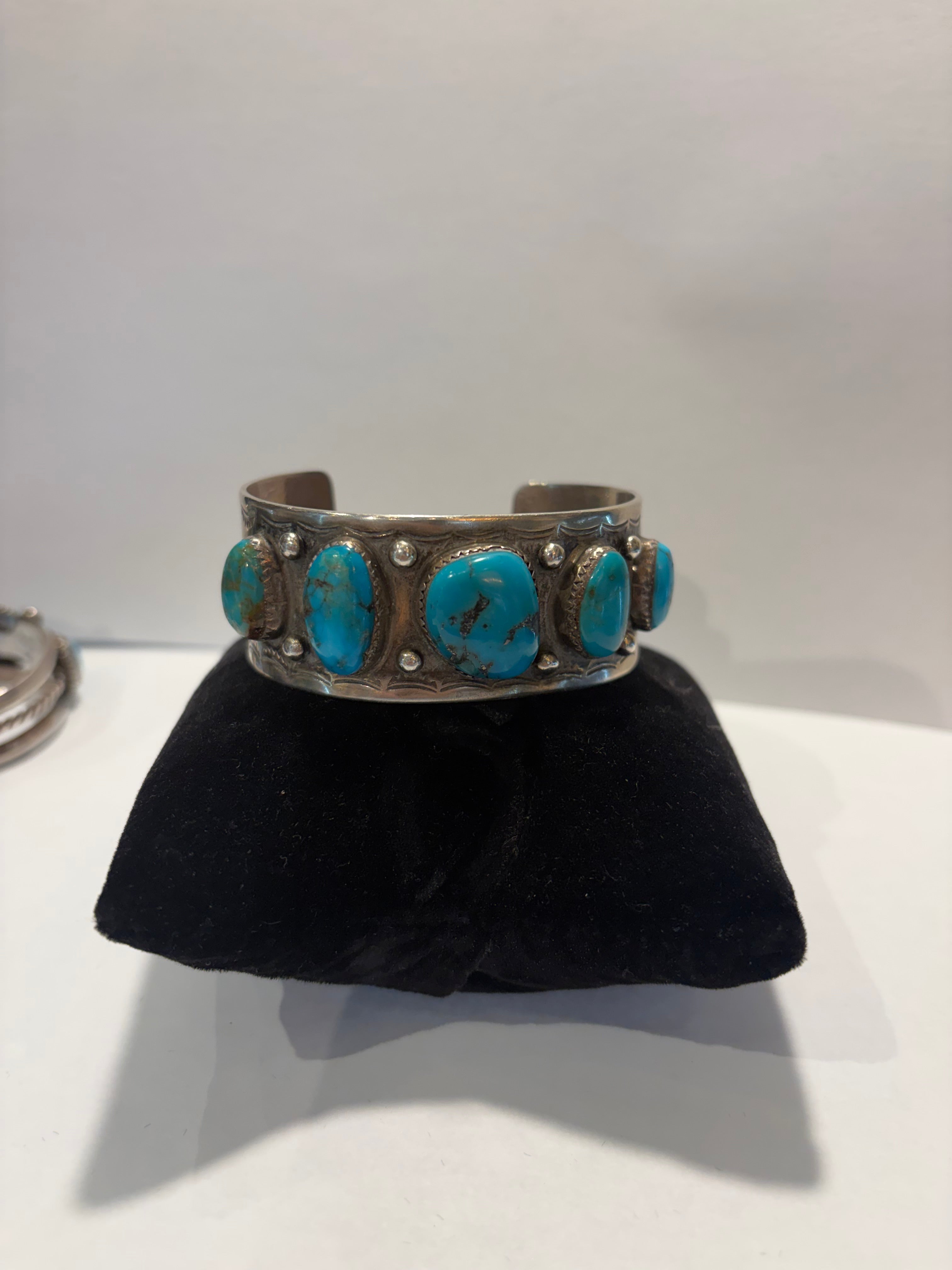 VINTAGE NAVAJO STERLING AND  TURQUOISE CUFF SIGNED DH