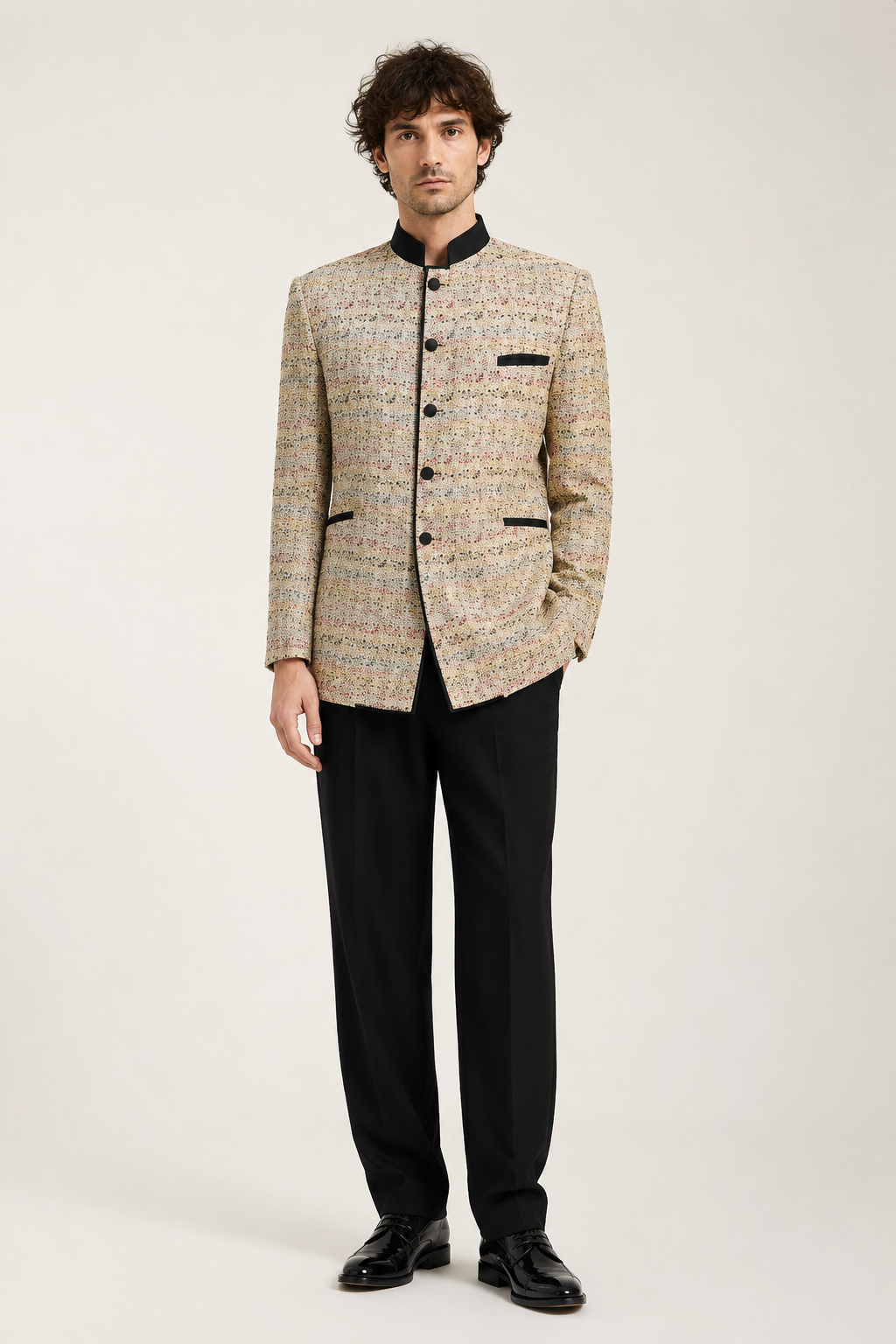 Tan Brocade Nehru Jacket, 1960's Men's Rental