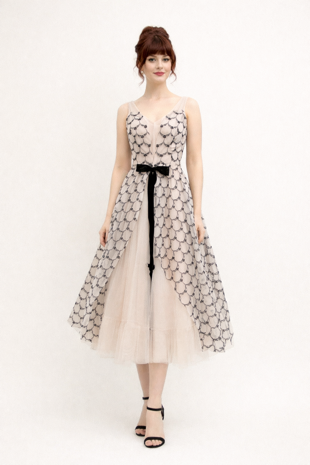 Tulle Organdy 1950's White, Black, Pink Dress, Women's Costume Rental