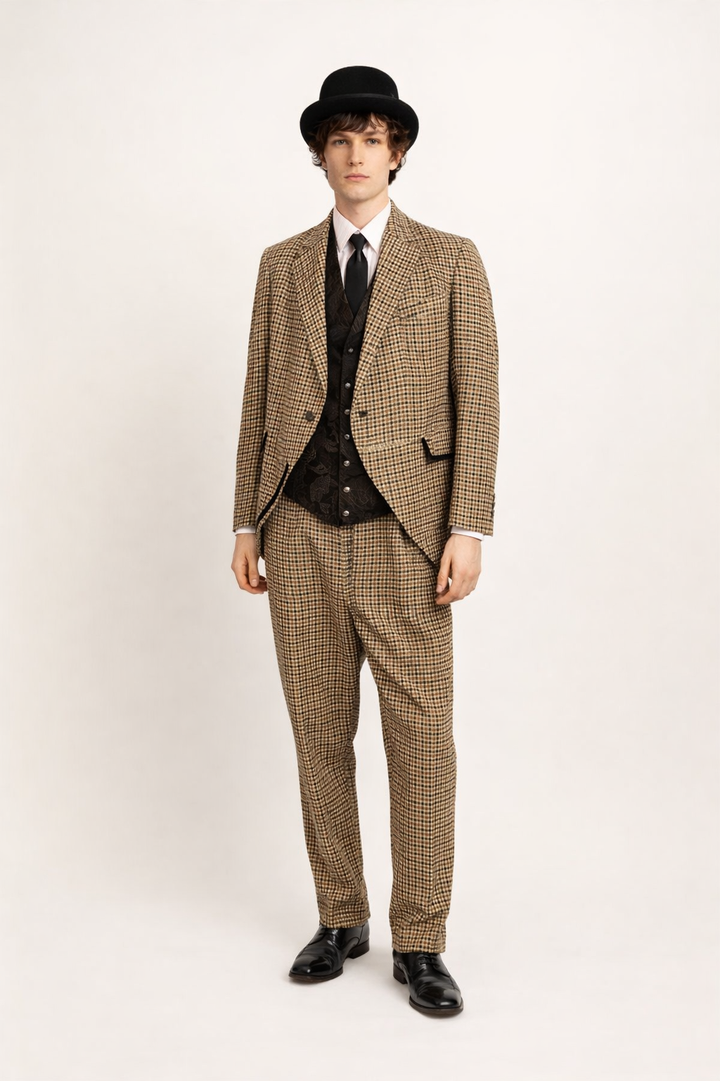 Turn of the Century Checkered Tan Suit, Men's Victorian Costume Rental