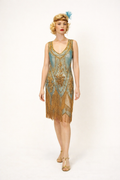 Turquoise & Gold Flapper Dress 1920's, Women's Costume Rental