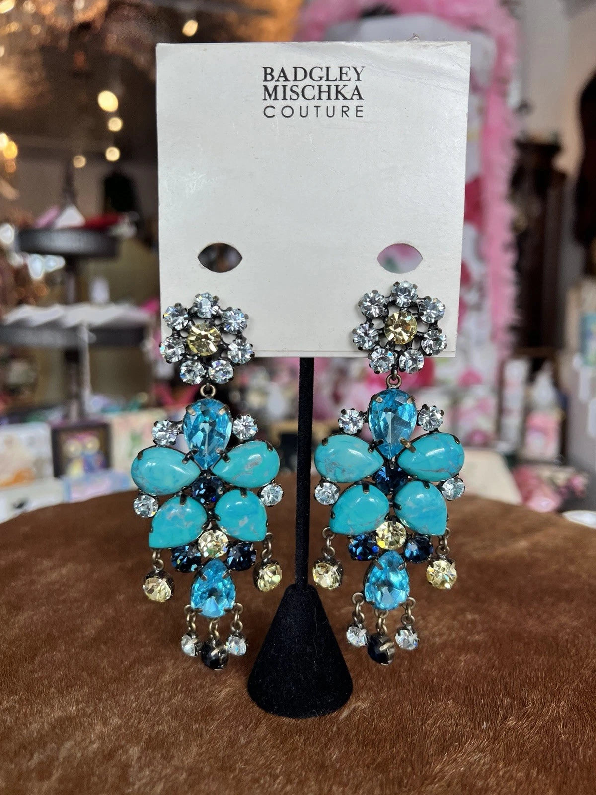 UNWORN BADGLEY MISCHKA STATEMENT TURQUOISE EARRINGS CLIP ON