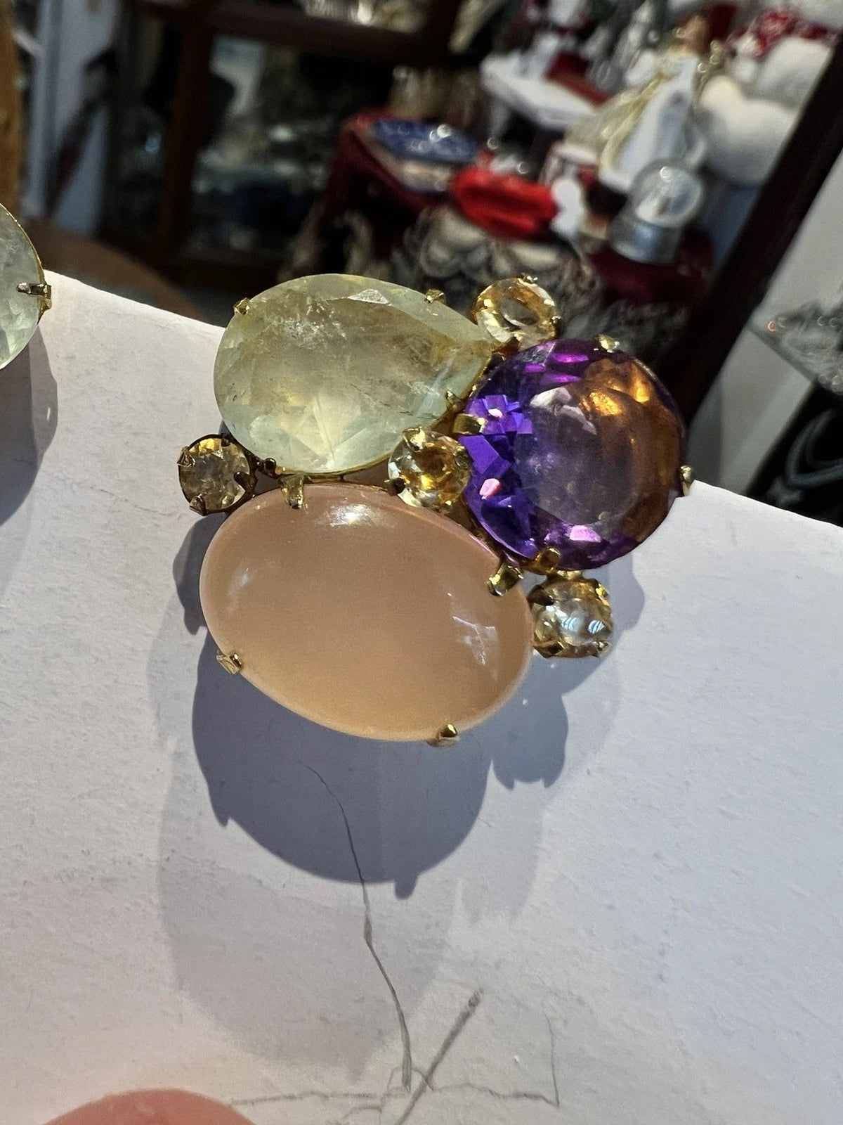 Vintage BONKIT Clip-On Earrings Genuine Amethyst, Rose Quartz, Citrine & Lemon Quartz