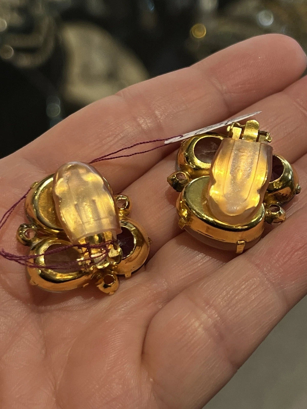 Vintage BONKIT Clip-On Earrings Genuine Amethyst, Rose Quartz, Citrine & Lemon Quartz