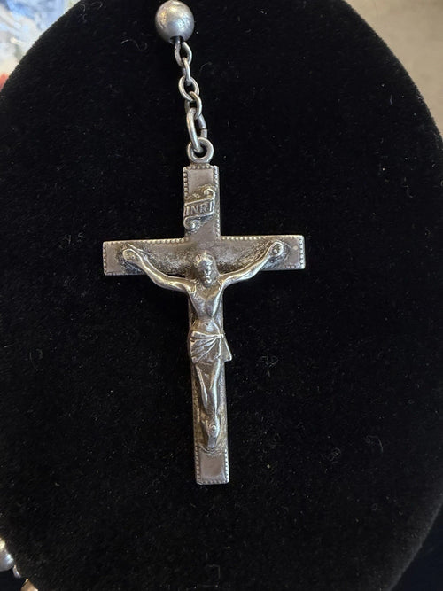 VVINTAGE STERLING ITALIAN ROSARY BEAD NECKLACE