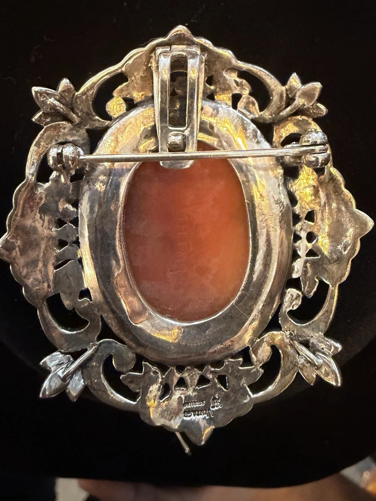 Vintage 80s Sterling Silver & marcasite Cameo Broach