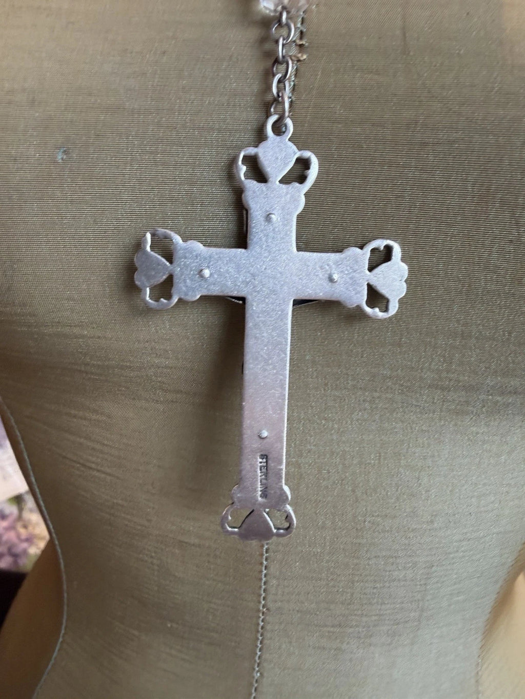 Vintage Sterling Clear Crystal Heart Rosary Beads 57.4 Grams