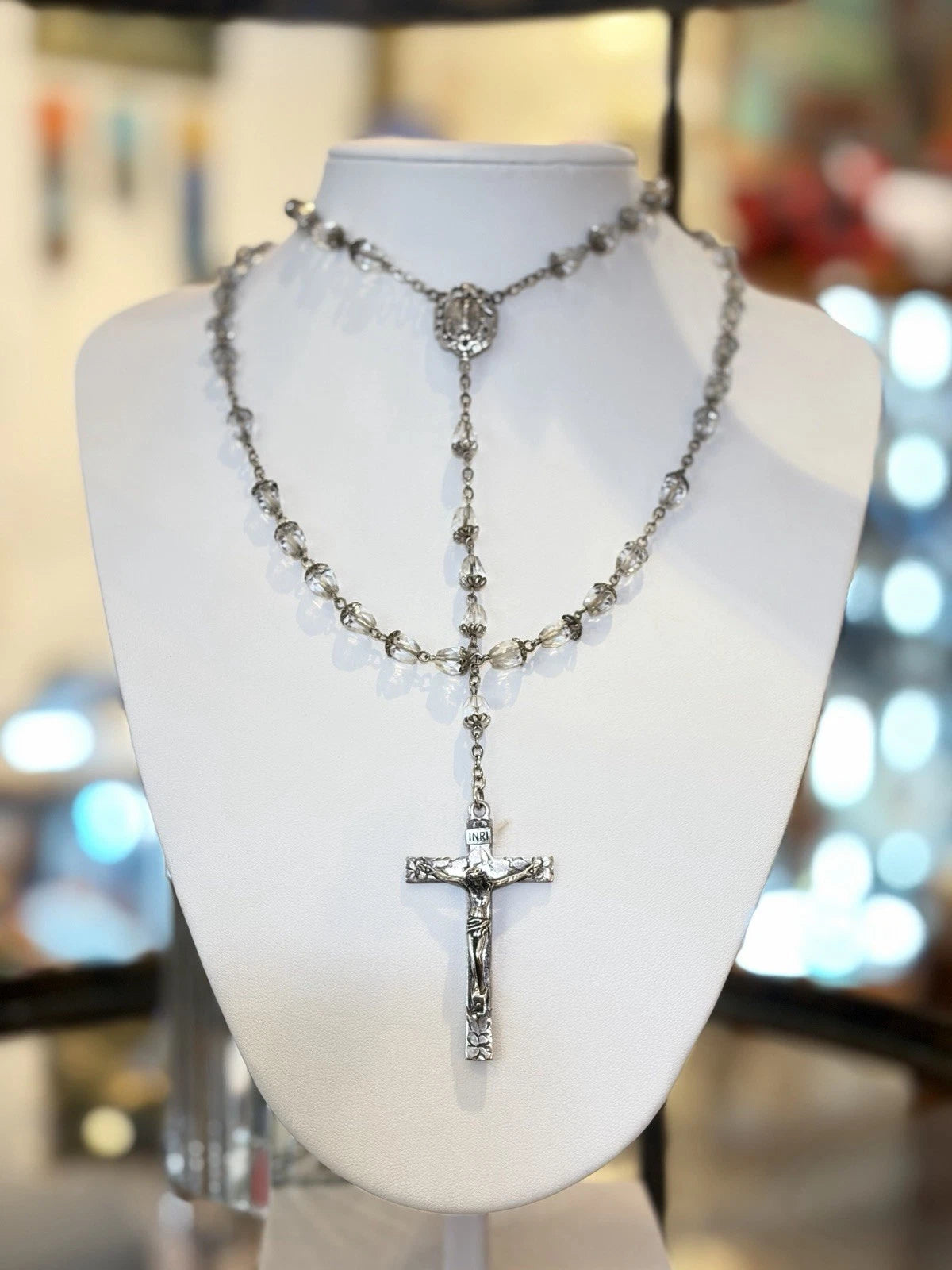 Vintage Sterling and Crystal Rosary Beads —Italy