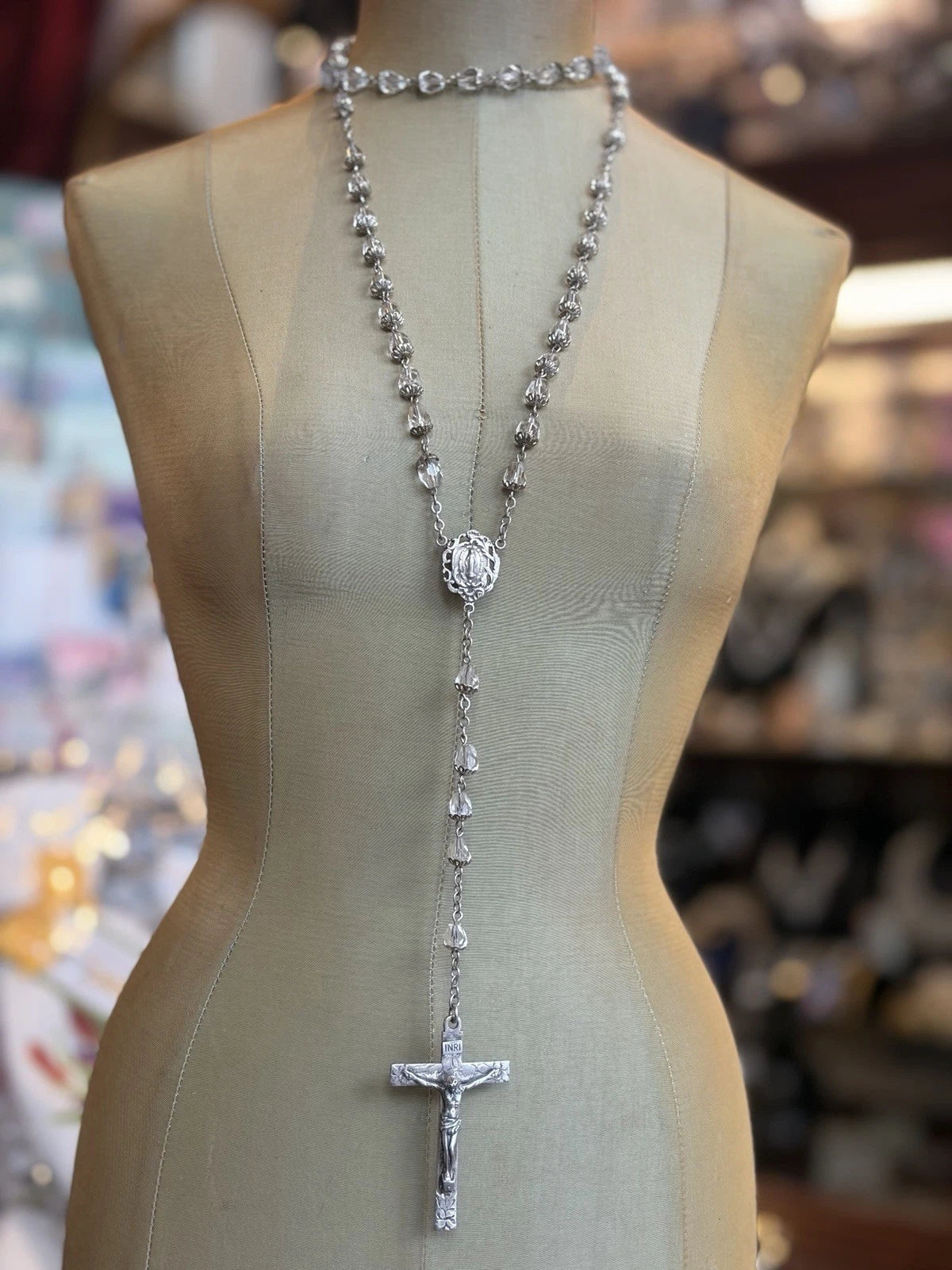 Vintage Sterling and Crystal Rosary Beads —Italy