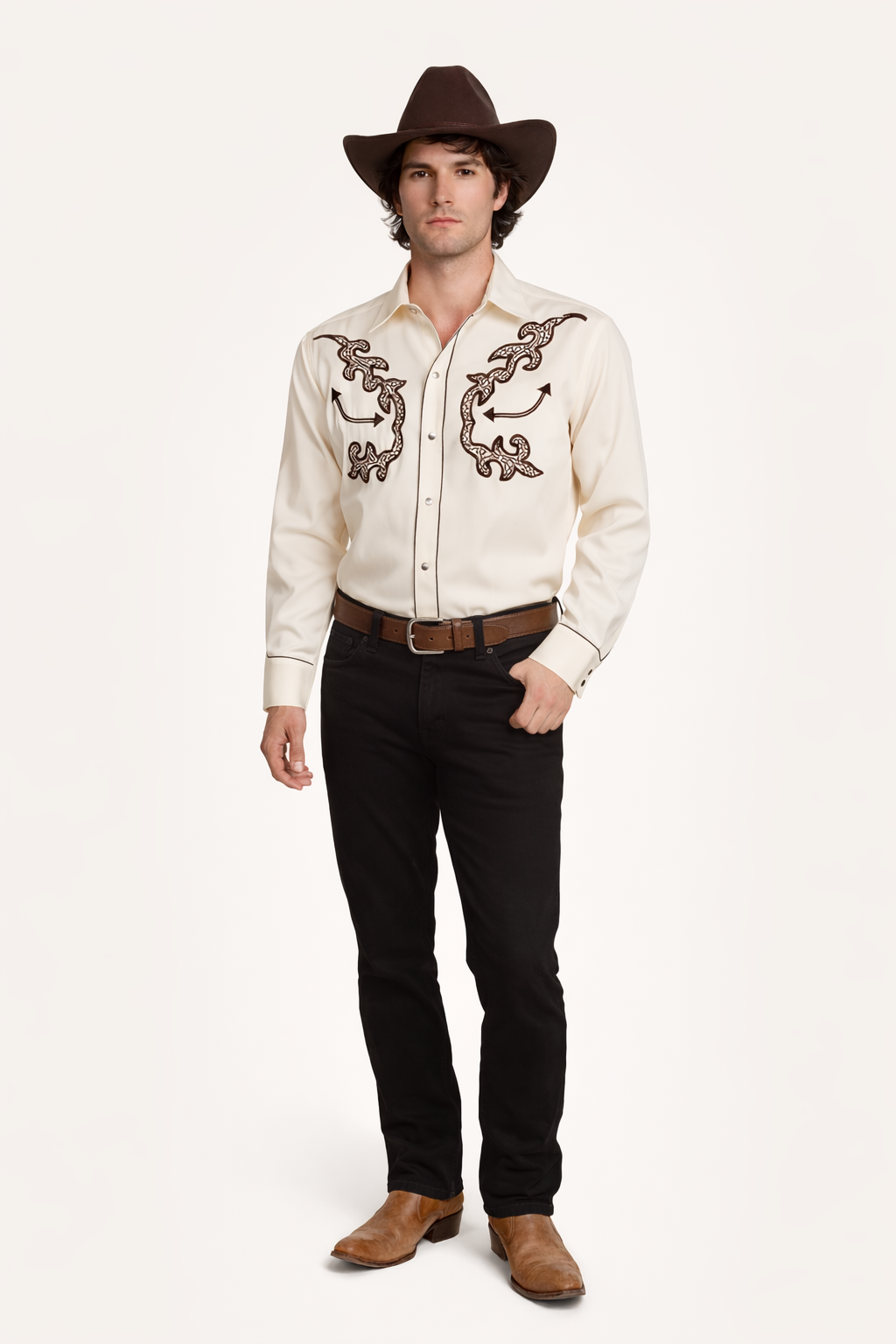 Vintage 50's White Cowboy Shirt, Wild West Men's Costume Rental