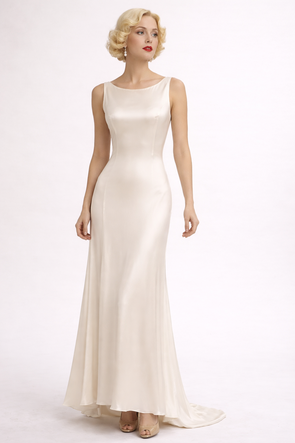 White Jean Harlow Silk Satin Dress 1930's, Women's Costume Rental