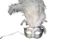 White Silver Venetian Feather Mask