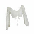 Women's White Crop Top with Crochet Lace Sleeves costume