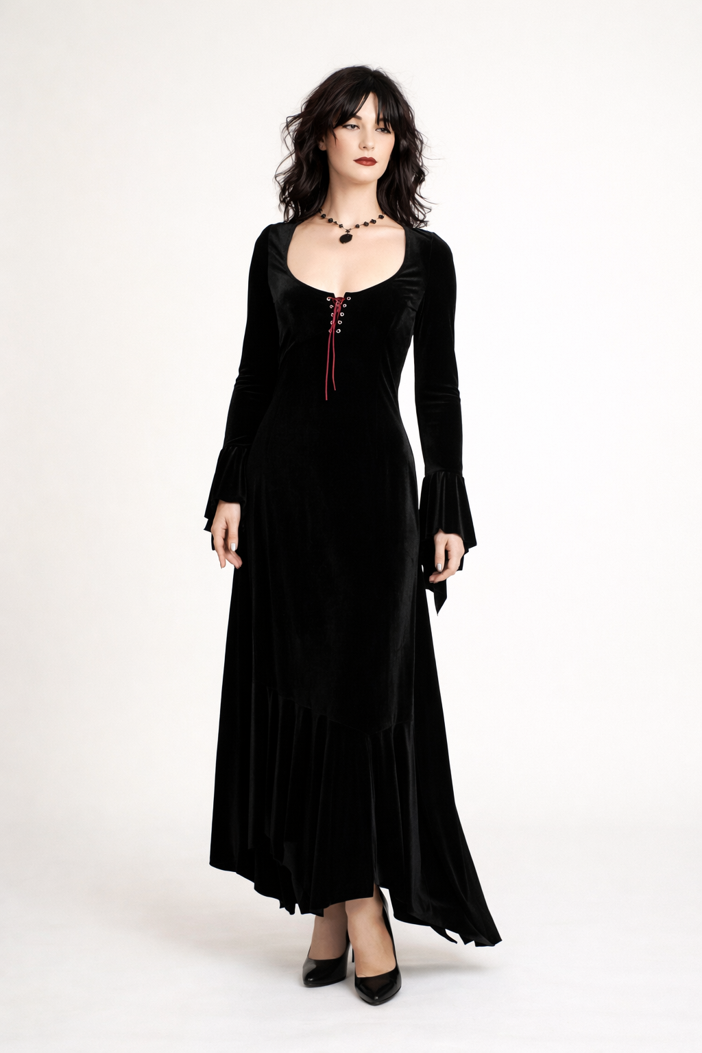 Witch Costume Black Velvet Dress - 1980's Women's Horror Rental