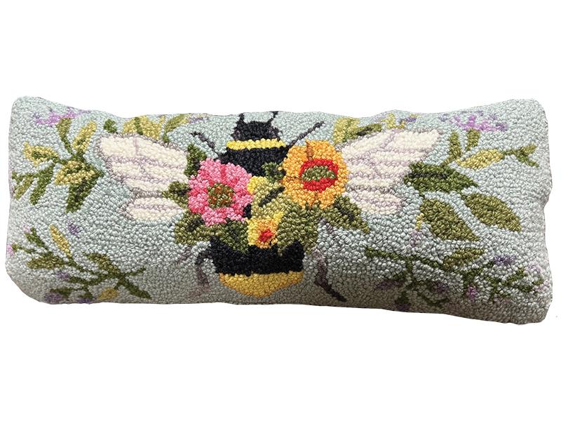 Floral Bee Hive Wool Hook Pillow 8"x20"