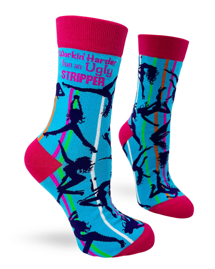 Workin' Harder Than An Ugly Stripper - Women's Novelty Crew Socks