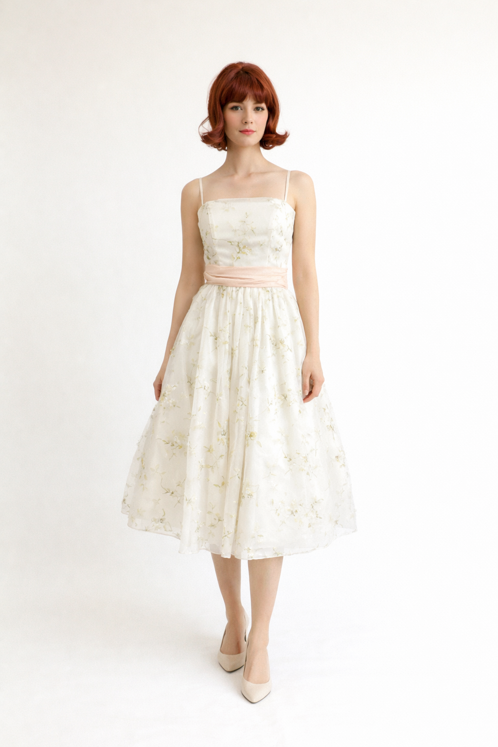 Yellow & White Floral 1950's Dress, Women's Costume Rental