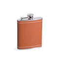 6 oz. Stainless Steel Flask Saddle Brown Leather & White Stitching