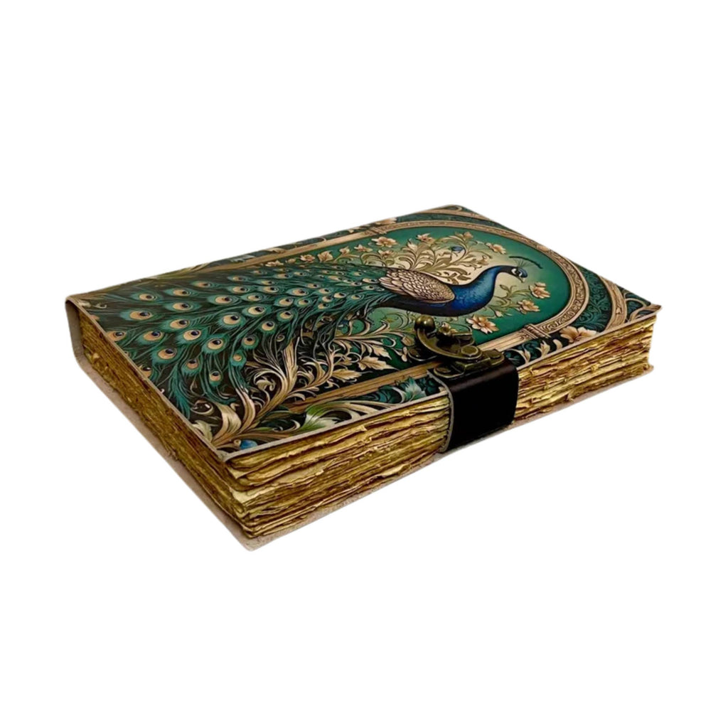 Peacock Leather Journal Vintage Travel Journal Grimoire Book