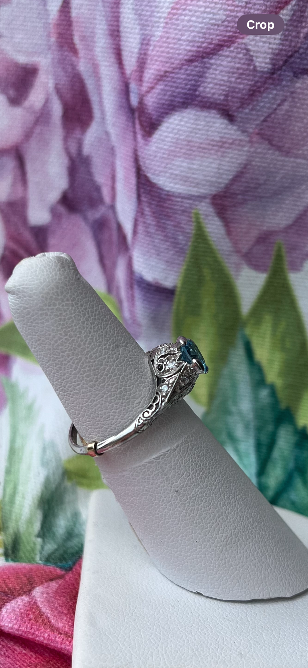 PLATINUM AND BLUE AQUAMARINE /DIAMONDS RING-SIZE 5.5