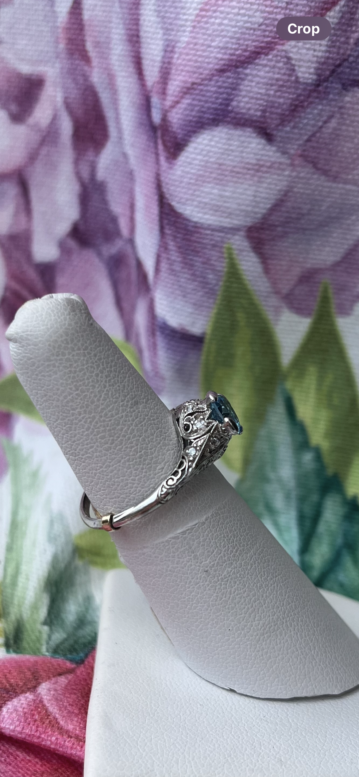 PLATINUM AND BLUE AQUAMARINE /DIAMONDS RING-SIZE 5.5