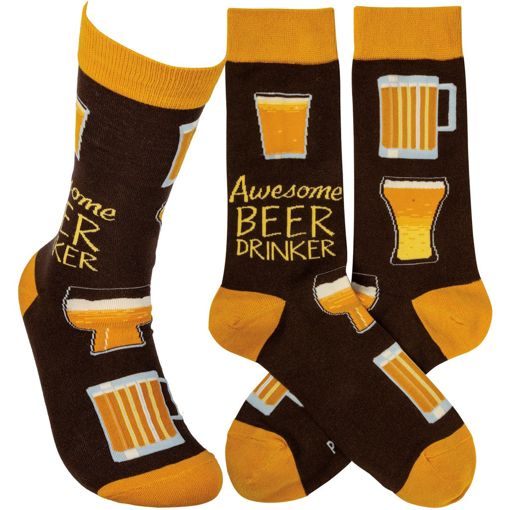 awesome beer drinker brown and orange  mens socks 