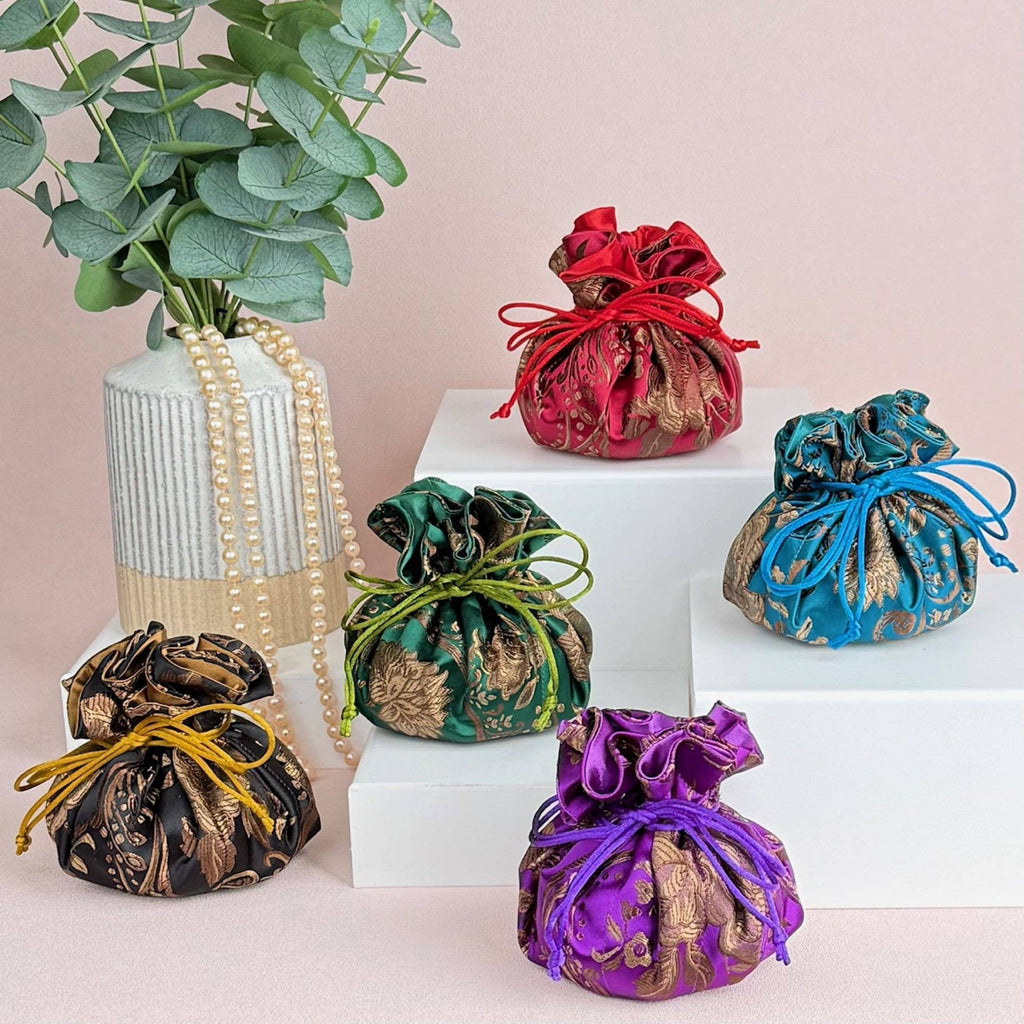 Peony Brocade Drawstring Jewelry Pouch