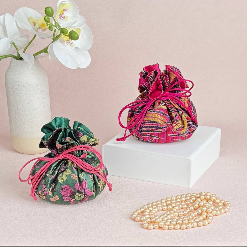 Bamboo & Floral Brocade Jewelry Pouch