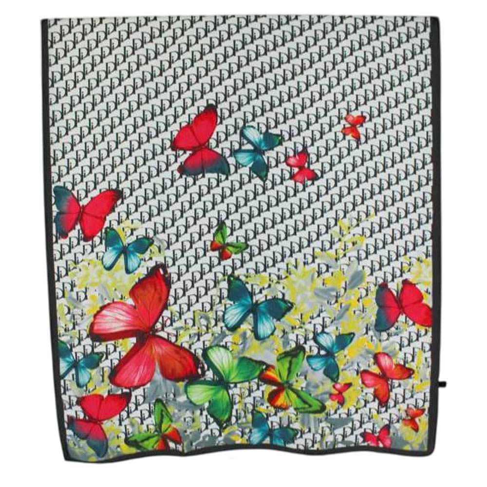 Blue Butterfly Pattern Printed Oblong Silky Satin Scarf Shawl