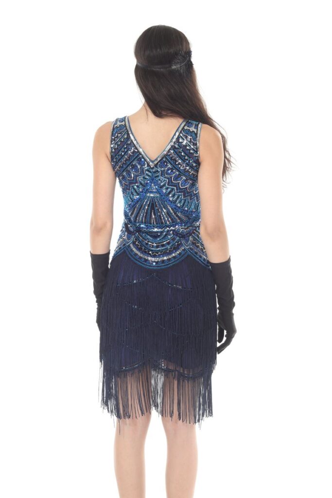 Blue Sequin/Beaded Flapper Dress with Fringe