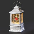 8.5" Confetti Lights Lighted Swirl White Christmas Lantern with Cardinal in Tree