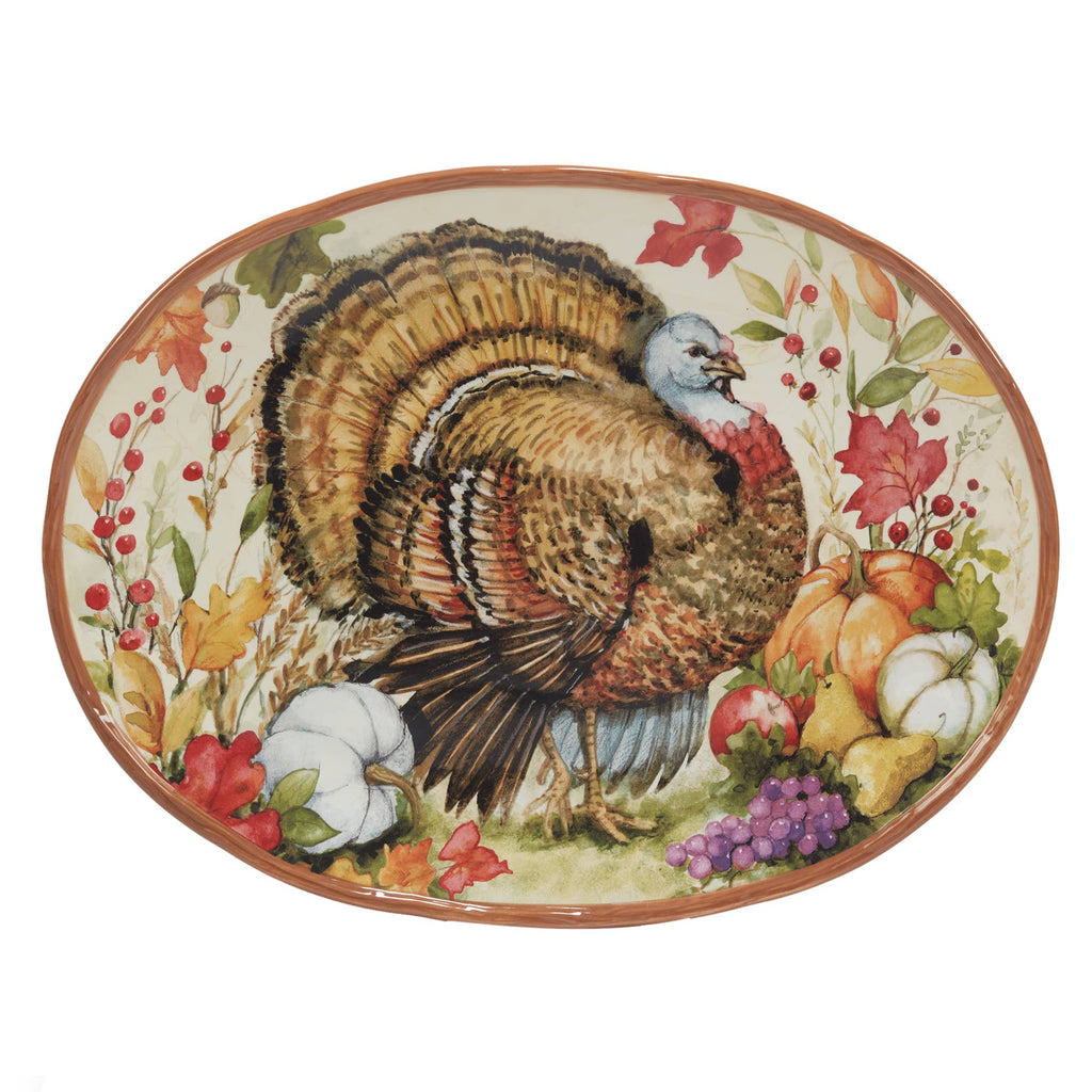 Harvest Blessings Fall Oval Turkey Platter 16in x 12in