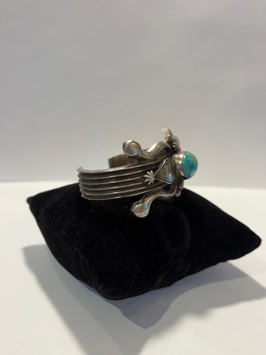 Vintage Sterling signed C.W.P Navajo Turquoise Cuff heart motif Bracelet